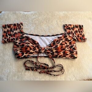 Leopard Print Off-Shoulder Bikini Top